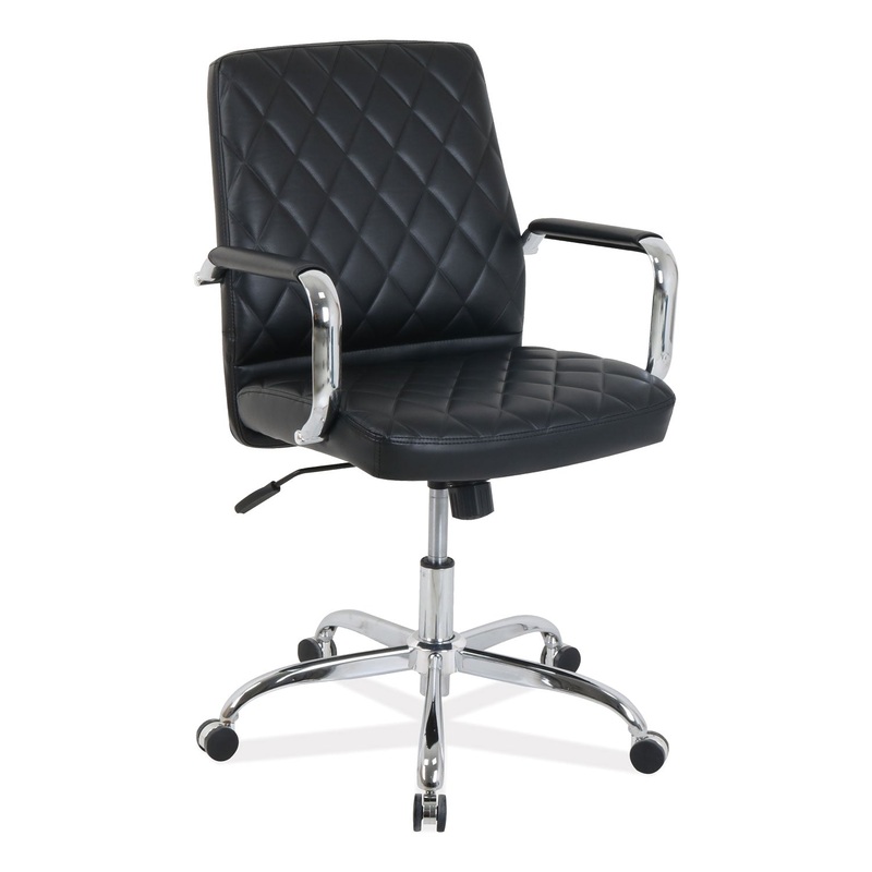 KATHY IRELAND OFFICE BY ALERA NEBULOUS MID-BACK DIAMOND-EMBOSSED LEATHER CHAIR, UP TO 275 LBS., BLACK SEAT, CHROME BASE
