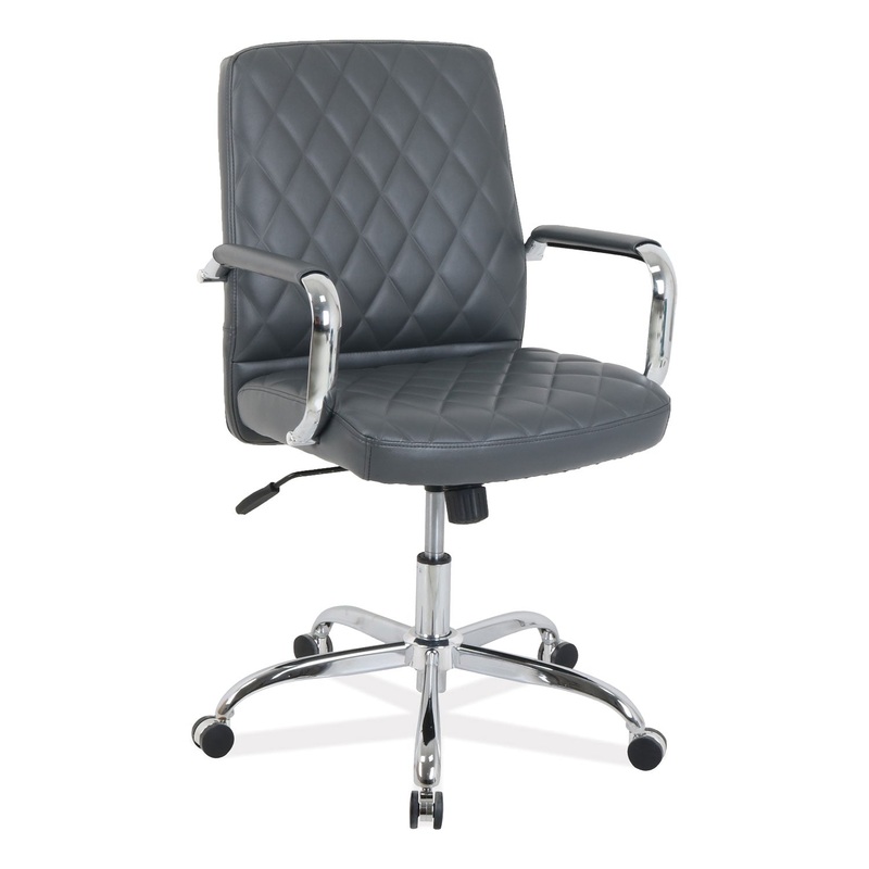 KATHY IRELAND OFFICE BY ALERA NEBULOUS MID-BACK DIAMOND-EMBOSSED LEATHER CHAIR, UP TO 275 LBS., GRAY SEAT, CHROME BASE