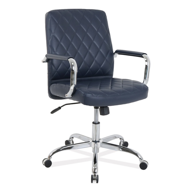 KATHY IRELAND OFFICE BY ALERA NEBULOUS MID-BACK DIAMOND-EMBOSSED LEATHER CHAIR, UP TO 275 LBS., NAVY BLUE SEAT, CHROME BASE