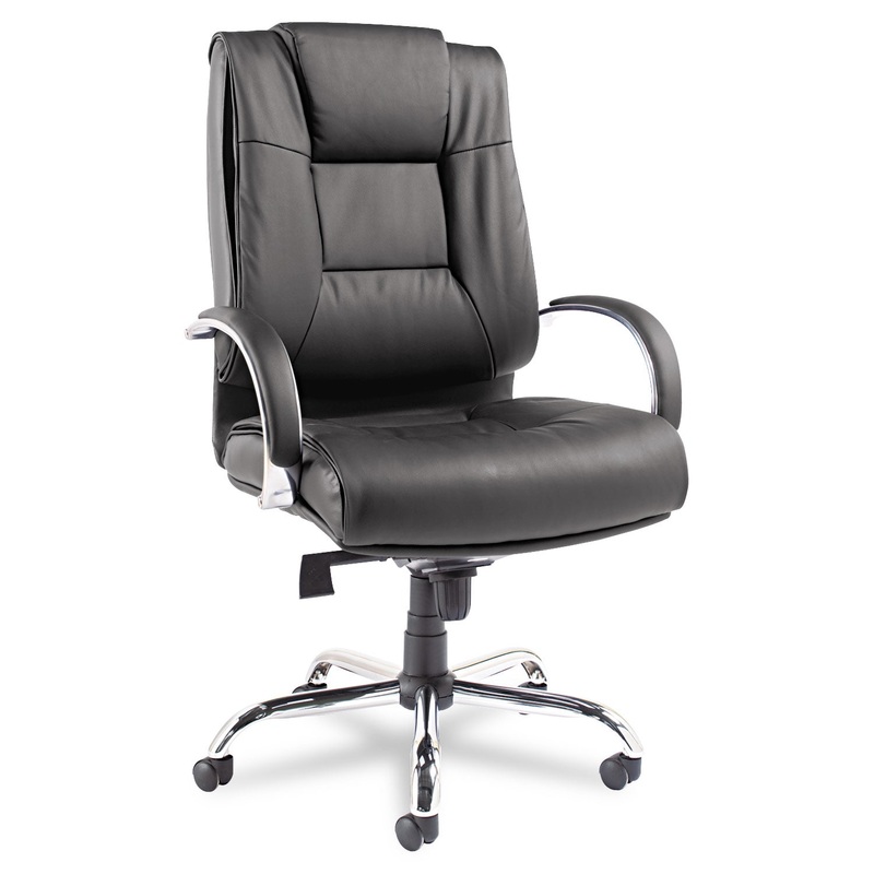 ALERA RAVINO BIG AND TALL SERIES HIGH-BACK SWIVEL/TILT LEATHER CHAIR, SUPPORTS UP TO 450 LBS., BLACK SEAT/BACK, CHROME BASE