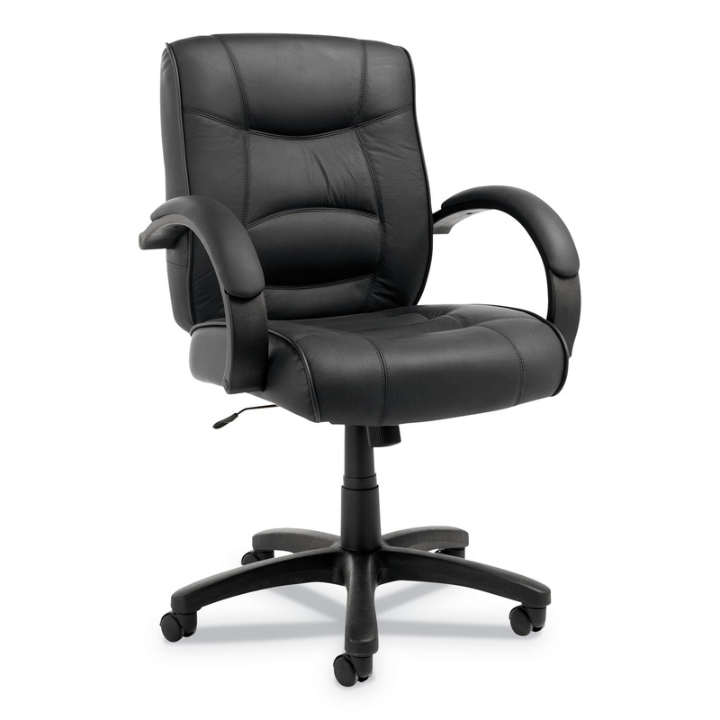 ALERA STRADA LEATHER MID-BACK SWIVEL/TILT CHAIR, SUPPORTS UP TO 275 LBS., BLACK SEAT/BLACK BACK, BLACK BASE