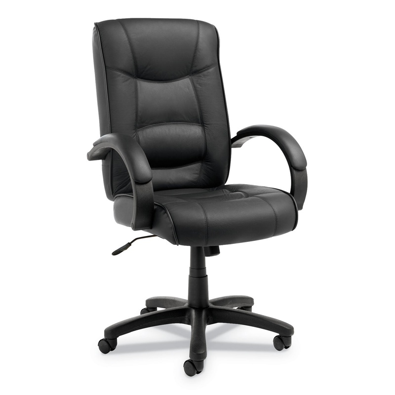 ALERA STRADA SERIES HIGH-BACK SWIVEL/TILT TOP-GRAIN LEATHER CHAIR, SUPPORTS UP TO 275 LBS., BLACK SEAT/BLACK BACK, BLACK BASE