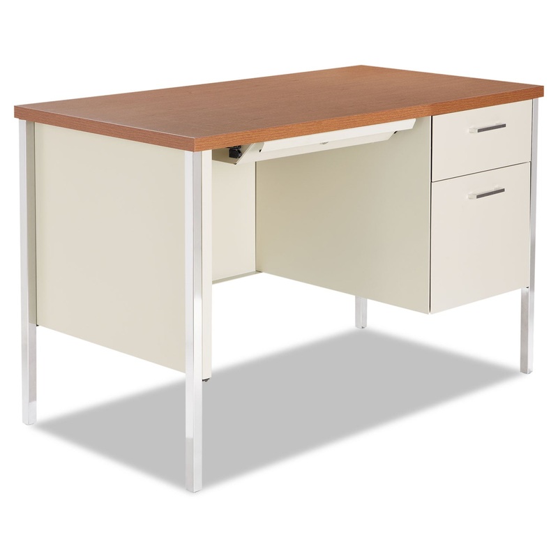 SINGLE PEDESTAL STEEL DESK, METAL DESK, 45.25W X 24D X 29.5H, CHERRY/PUTTY