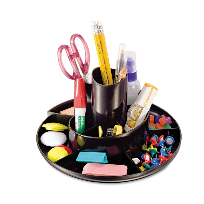 Rotary Desk Organizer, 11 Compartments, 8 3/4 Dia X 5 3/8, Black