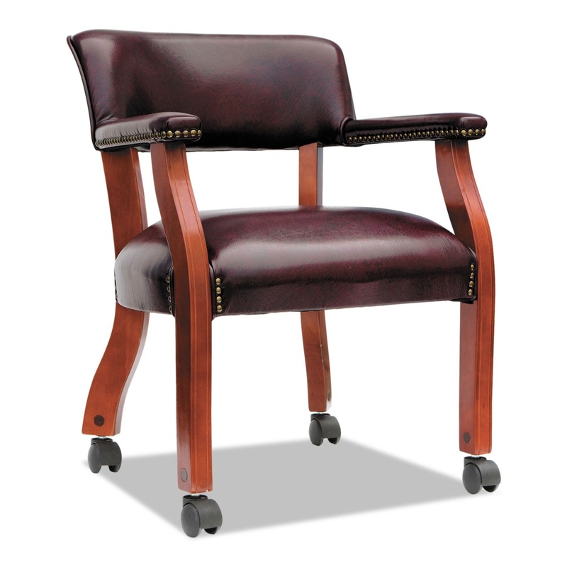 ALERA TRADITIONAL SERIES GUEST ARM CHAIR WITH CASTERS, 24" X 24.5" X 29.5", OXBLOOD BURGUNDY SEAT/BACK, MAHOGANY BASE