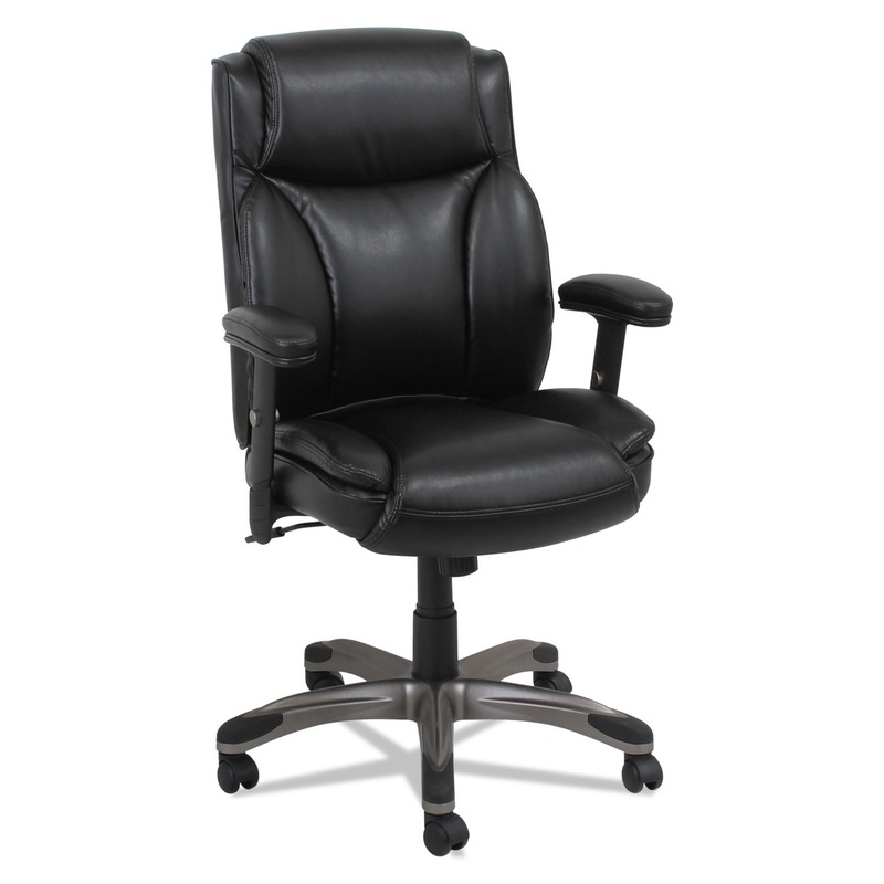ALERA VEON SERIES LEATHER MID-BACK MANAGER'S CHAIR, SUPPORTS UP TO 275 LBS., BLACK SEAT/BLACK BACK, GRAPHITE BASE