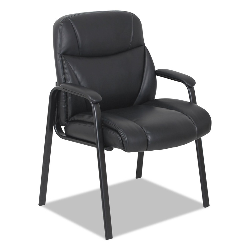 LEATHER GUEST CHAIR, 25.63" X 26" X 37.63", BLACK SEAT/BLACK BACK, BLACK BASE