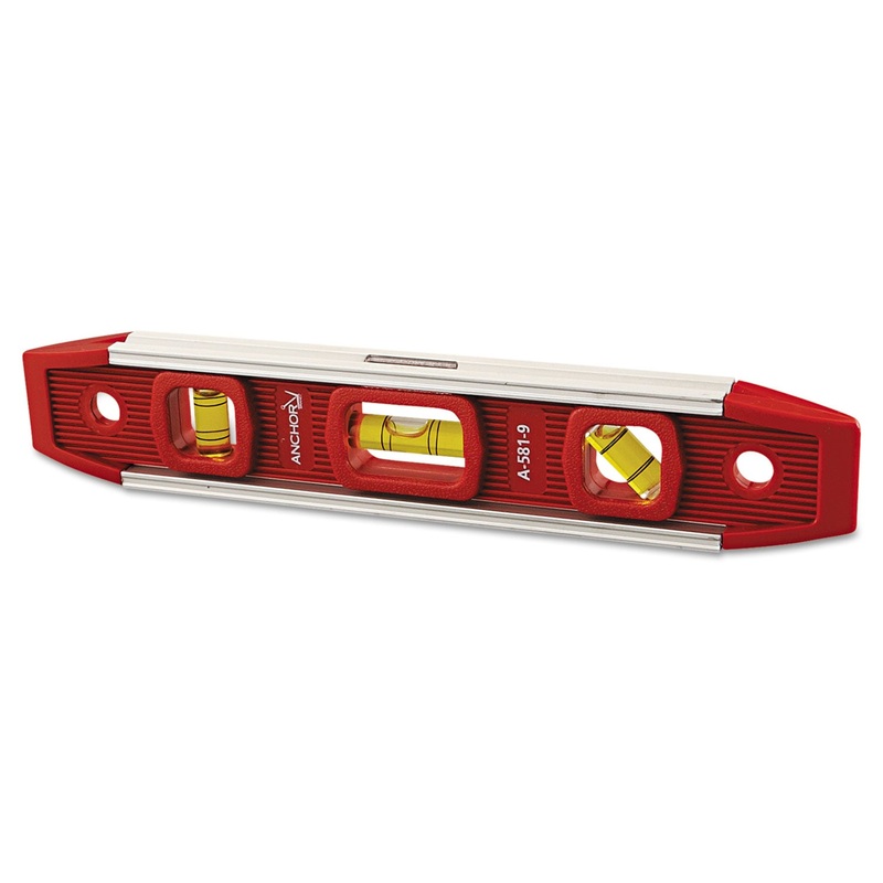 Magnetic Torpedo Level, 9" Long, Aluminum, Tri-Vial
