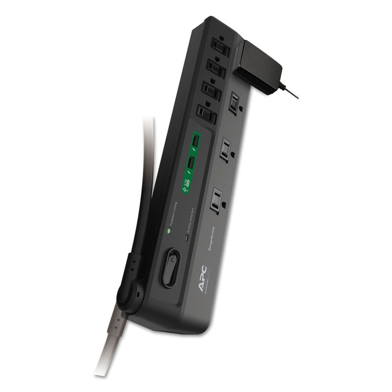 HOME OFFICE SURGEARREST POWER SURGE PROTECTOR, 8 AC OUTLETS, 2 USB PORTS, 6 FT CORD, 2630 J, BLACK