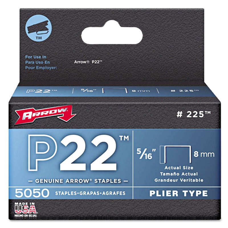 P22 TYPE STAPLES 225, 0.31" LEG, 0.5" CROWN, STEEL, 5,000/PACK
