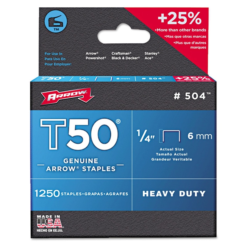 T50 HEAVY DUTY STAPLES, 0.38" LEG, 0.5" CROWN, STEEL, 1,250/PACK