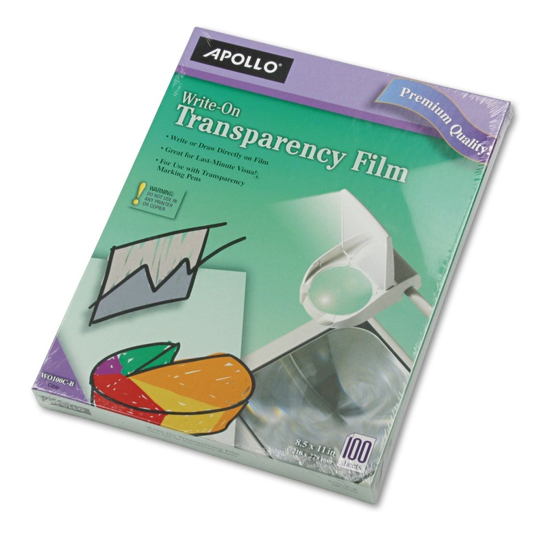 Write-On Transparency Film, Letter, Clear, 100/box