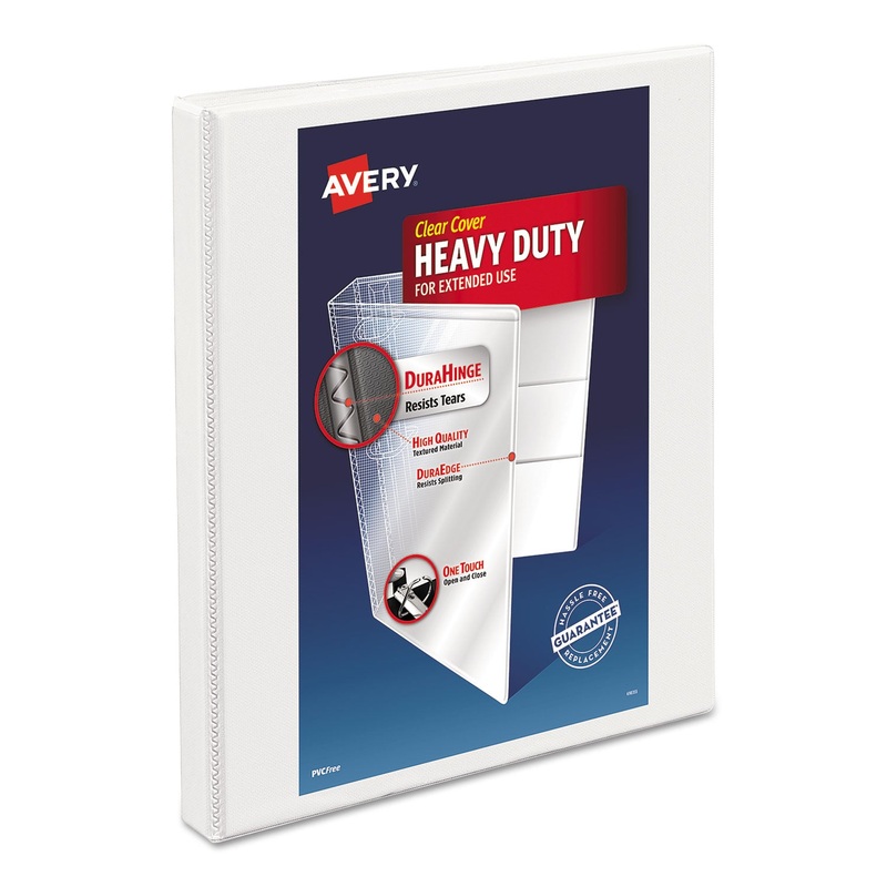 HEAVY-DUTY NON STICK VIEW BINDER WITH DURAHINGE AND SLANT RINGS, 3 RINGS, 0.5" CAPACITY, 11 X 8.5, WHITE