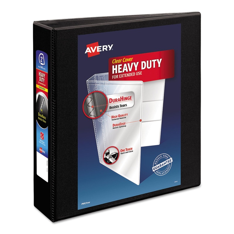 HEAVY-DUTY NON STICK VIEW BINDER WITH DURAHINGE AND SLANT RINGS, 3 RINGS, 2" CAPACITY, 11 X 8.5, BLACK