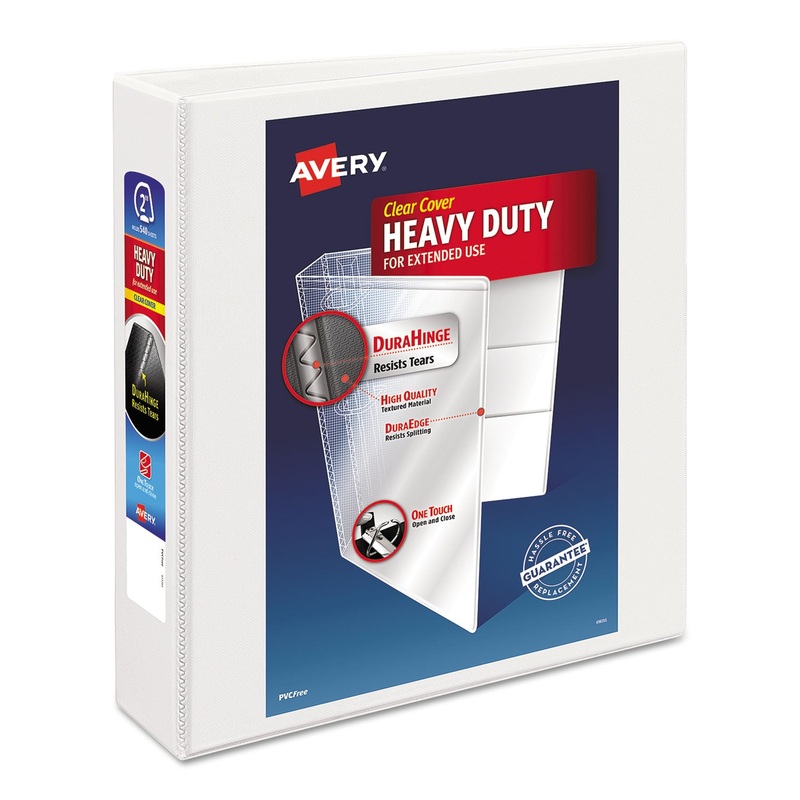 HEAVY-DUTY NON STICK VIEW BINDER WITH DURAHINGE AND SLANT RINGS, 3 RINGS, 2" CAPACITY, 11 X 8.5, WHITE