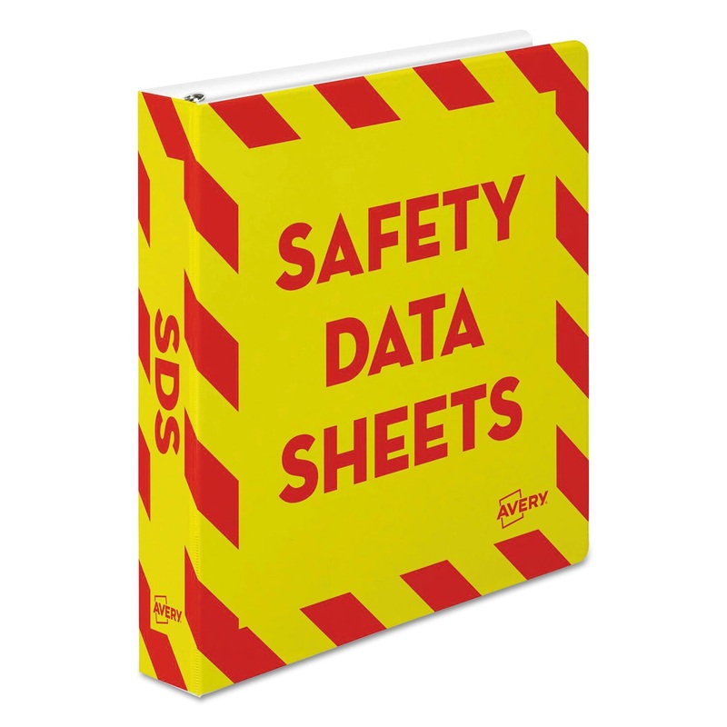 HEAVY-DUTY PREPRINTED SAFETY DATA SHEET BINDER, 3 RINGS, 1.5" CAPACITY, 11 X 8.5, YELLOW/RED