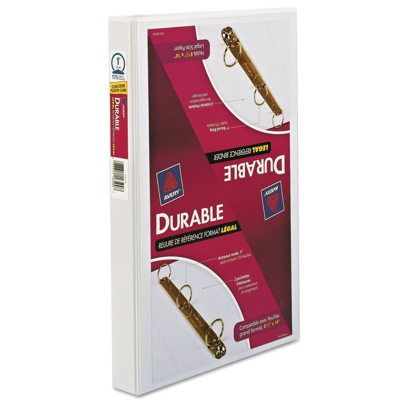 LEGAL DURABLE VIEW BINDER WITH ROUND RINGS, 3 RINGS, 1" CAPACITY, 14 X 8.5, WHITE