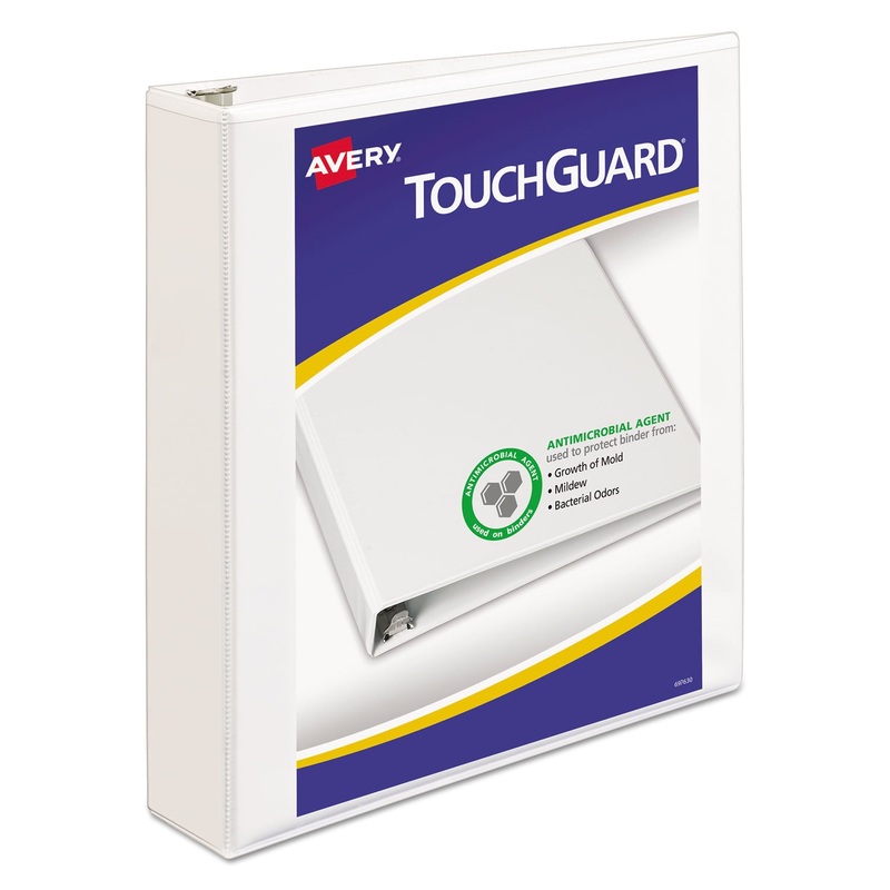 TOUCHGUARD PROTECTION HEAVY-DUTY VIEW BINDERS WITH SLANT RINGS, 3 RINGS, 1.5" CAPACITY, 11 X 8.5, WHITE