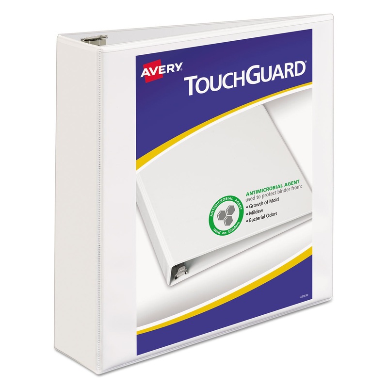 TOUCHGUARD PROTECTION HEAVY-DUTY VIEW BINDERS WITH SLANT RINGS, 3 RINGS, 2" CAPACITY, 11 X 8.5, WHITE