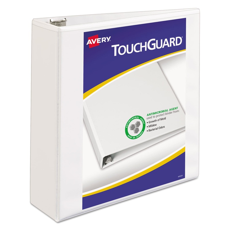 TOUCHGUARD PROTECTION HEAVY-DUTY VIEW BINDERS WITH SLANT RINGS, 3 RINGS, 3" CAPACITY, 11 X 8.5, WHITE