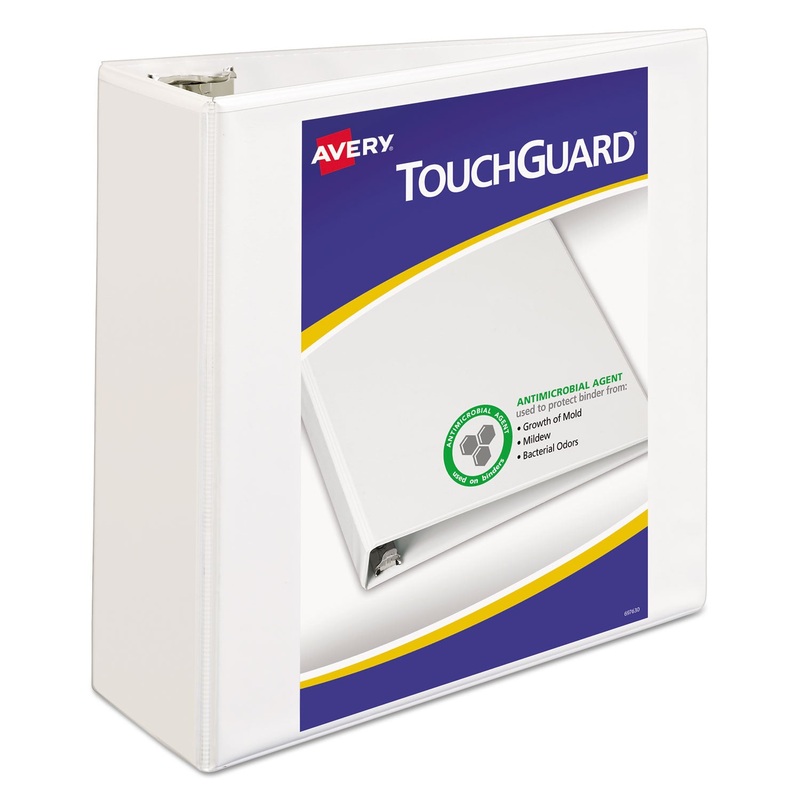 TOUCHGUARD PROTECTION HEAVY-DUTY VIEW BINDERS WITH SLANT RINGS, 3 RINGS, 4" CAPACITY, 11 X 8.5, WHITE